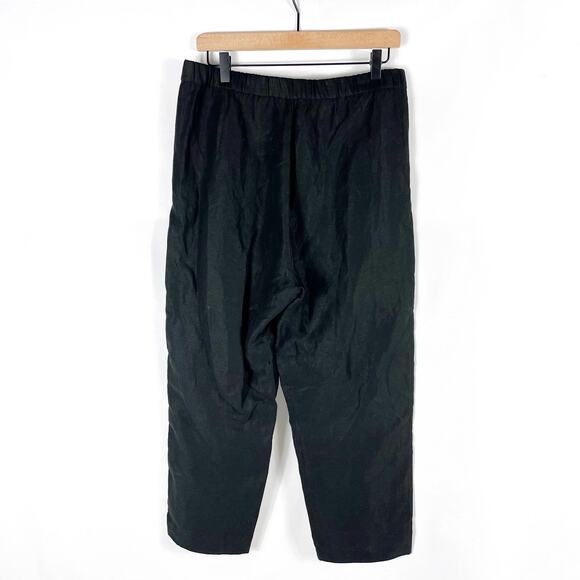 Eileen Fisher Slub Pants Black Tencel & Organic Linen Elastic Waist Ankle Sz M - Picture 11 of 12